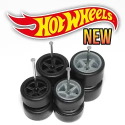 Easy to install Real Rider Wheels with rubber tires for Hot Wheels and 1/64 Scale Cars. Insert bent pin into axle tube...