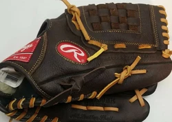 Gloves fit on the left hand and is designed to throw with right hand. Overall in good condition.