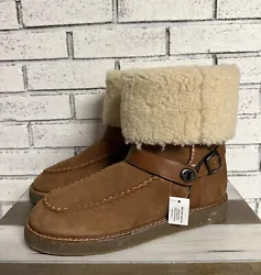 Coach Moto Shearling Women Size 11 B Winter Boot Turn Lock Harness Brown Suede. New without box