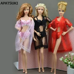 3sets Sexy Pajamas Lingerie Lace Long Coat + Bra + Underwear Clothes For Barbie Doll Clothes Gown Underwear Lace...