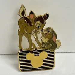 Full body Bambi bending down to see full body Thumper atop the old Disney Channel logo. - This pin only given to the...