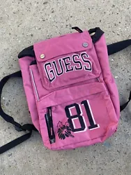 VINTAGE y2k GUESS JEANS PINK DRAWSTRING BACKPACK. Condition is 