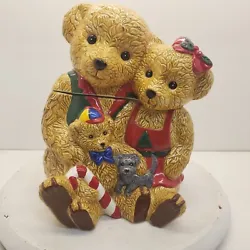 Bear Family Ceramic Cookie Jar With Puppy Celebrate The Season This little bear family is in excellent pre-owned...