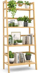 Ladder Bookshelf, 4-Tier Bamboo Ladder Shelf 49.2” Book Shelf Bookcase Floor Freestanding Bathroom Storage Rack Plant...