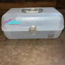 Vintage CABOODLES 2622 clear glitter MAKEUP Travel CASE STORAGE With Mirror. PreownedClasp works. Handle is great...