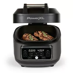 5.5-Quart air fryer oven and indoor grill combo. Fits 3 salmon fillets, 4 slider burgers, and a half chicken. Carbon...