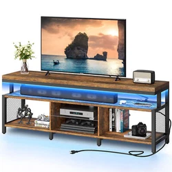 No worry, RGB TV stand features Power Strip with surge protection to get your space tidy and organized. AC Outlet:...