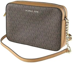 BROWN SMALL MK SIGNATURE. PVC Leather. 100% Authentic or your Money Back===Always. Custom Fabric Lining. Gold Toned...