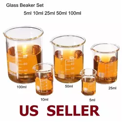 1 Set Glass Beaker (5ml, 10ml, 25ml, 50ml,100ml). Material : Borosilicate Glass. Heat and Thermal Shock Resistant. Low...