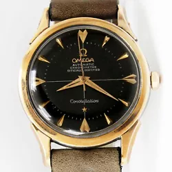 Titre : Omega Constellation Automatic Original Cross Hair Black Patina Dial Gold Cap Vintage Watch Taille du...