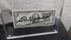 Andy Warhol (daprès) Billet non circulé USA 2$ Dollar (Thomas  Jefferson) 1976. Signature au feutre noir timbre...