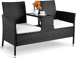Modern Design: Rattan one-piece chair, loveseat with high back and wide armrests. There are reinforced support rattans...