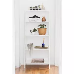 White Wood 4-shelf Ladder Bookcase with Open Back. Bookcase Style: Ladder. Assembly Required: Assembly Required. Shelf...