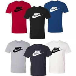 Nike Mens T-Shirt Athletic Logo Swoosh Printed Active Short Sleeve Tee, Grey, M.