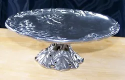 Aluminum pedestal cake / cheese / fruit plate stand from Arthur Court. Year 2000. Embossed grapes / leaves. Stands...