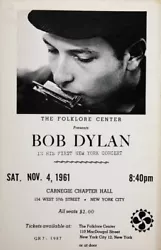 FIRST EVER HISTORIC CONCERT Carnegie Hall NYC. BOB DYLAN 1961. Crisp and Beautiful!