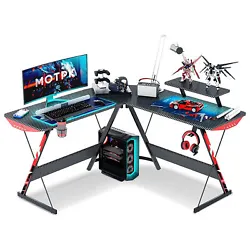 Dont compromise because of a lack of space. Enjoy gaming on the MOTPK L-Shaped Carbon Fiber Computer Gaming Desk. Type...