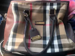 Burberry Tote Bag Purse Handbag Handles with Signature Burberry Check. Well used and preloved - sides have some...