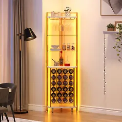 Mounting: Freestanding. 4-Tier Corner LED Wine Rack with Glass Holder & Shelves Industrial Bar Cabinet. It can be used...