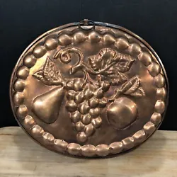 RARE Antique COPPER MOLD Grapes Pear Apple Large Oval 13 3/4