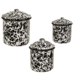 3 canisters with lids ~ Food Safe, Hand Wash. These canisters are food, oven and dishwasher safe.NOT MICROWAVE SAFE. DO...