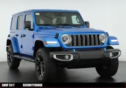 This ALL NEW 2024 Jeep Wrangler Sahara 4xe features the hydro blue pearl coat exterior and black cloth seats. This...