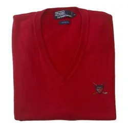 Vintage Polo Ralph Lauren Red V Neck Sweater Vest Golf Club Crest XL. ZERO FLAWS LENGTH 25.5”WIDTH 24.5 flat across...