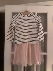 Crew Cuts Girls Dress- Size 14- Navy White Stripes With Pink Tulle! All cptton top with tulle skirt. Perfect for the...
