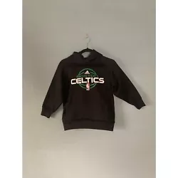 Adidas childrens Boston Celtics black hooded sweatshirt size small, made of polyester, measures 17