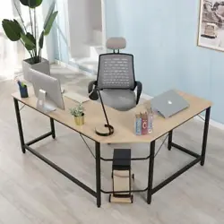 [Modern Desk] This L-shaped corner computer desk flaunts a modern design with round corner, which creates a workspace...