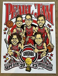 PEARL JAM POSTER CHICAGO BULLS BASKETBALL 9/5/2023 AMES BROS. Shipped with USPS Priority Mail.