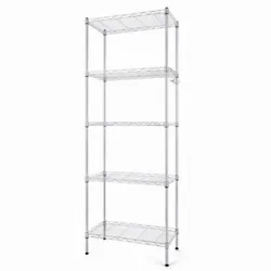 Multifunctional Iron 5 Tier Shelf Stand Rack Bookrack Storage Shelves with Hooks. Occasion: Living room, Bedroom,...