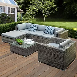 Features large load capacity and stability. FREELY CUSTOMIZABLE: The 6 pieces patio furniture set includes 2 corner...