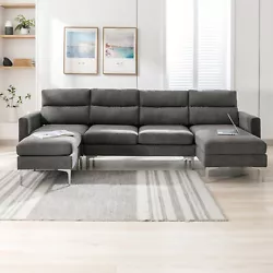 U-Shaped Convertible Sectional Sofa Couch. Convertible L-Shaped Sectional Sofa with Chaise and Ottoman, 110in....