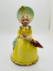 Vintage Arnart creation Japan Yellow Dress Pretty Girl Figurine Parasol Fancy HatShe is 6