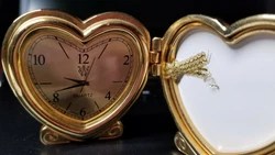 Solid Brass Small Folding Desk Clock With photo frame- runs keeps time, new batt.