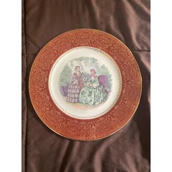Vintage Century by Salem 23 Karat gold plate with two women red rim 10-3/4