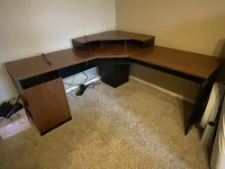 L Shaped Desk With Storage. Pick up only! You are only getting the desk. Also as shown in the pictures I made a hole in...