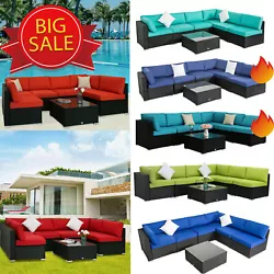 7PC Outdoor Furniture Couch Wicker Rattan Cushioned Sofa Sectional Set W/ Pillow. 7PC Rattan Wicker Sofa Set Patio...