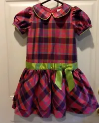 Hanna Andersson girls pink/purple plaid party dress. Tulle inside skirt. Girls size 110, size 5 years. Material: 100%...