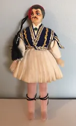 Greek 4” Doll In national Costume Greece Vintage Doll Hanging Decor. Condition is 