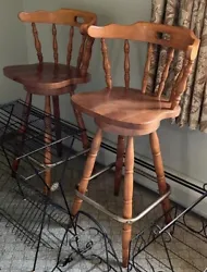Wood Swivel Bar Stools Spindle Back One Pair LOCAL PICK UP ONLY. Condition is Used. Local pickup only.