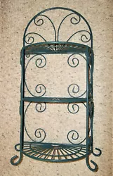 3-Tier Scrollwork Pattern. Iron Display Shelf/Plant Stand or Wall Hanging. One pic shows hanging holes on the back side...