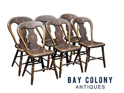The chairs are painted in a nice earthen brown color with yellow mustard paint border accents & a very charming hand...