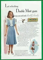 Original color print ad from 1938 magazine, by Wrigleys Chewing Gum. Light handling; very good condition.