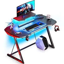 Comfy & Ample Room: The computer gaming desk adds a monitor stand, cup holder, and headphone hook, saving space for the...