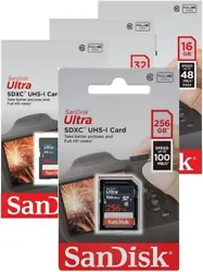 Form Factor: SDHC (16GB-32GB) / SDXC (64GB-256GB). SanDisk Ultra 100MB/s SD Card. Read Speed: Up to 100mb/s (16GB...