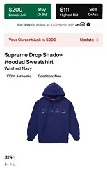 🔥🔥🔥SUPREME DROP SHADOW HOODED SWEATSHIRT WASHED NAVY FW20 SZ If you require more pics, I can accommodate. Item...