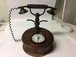 Antique Looking Phone Clock Storage Cabinet Clock Working.some scratches on wood,clock will need AA batteries .phone...