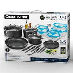 Granitestone Diamond 26 Pcs Cookware Set + Stretch and Fresh Container + Nutriblade Knife Set. No seasoning or even oil...
